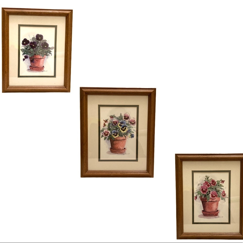 3 wood framed floral art prints by Peggy Abrams